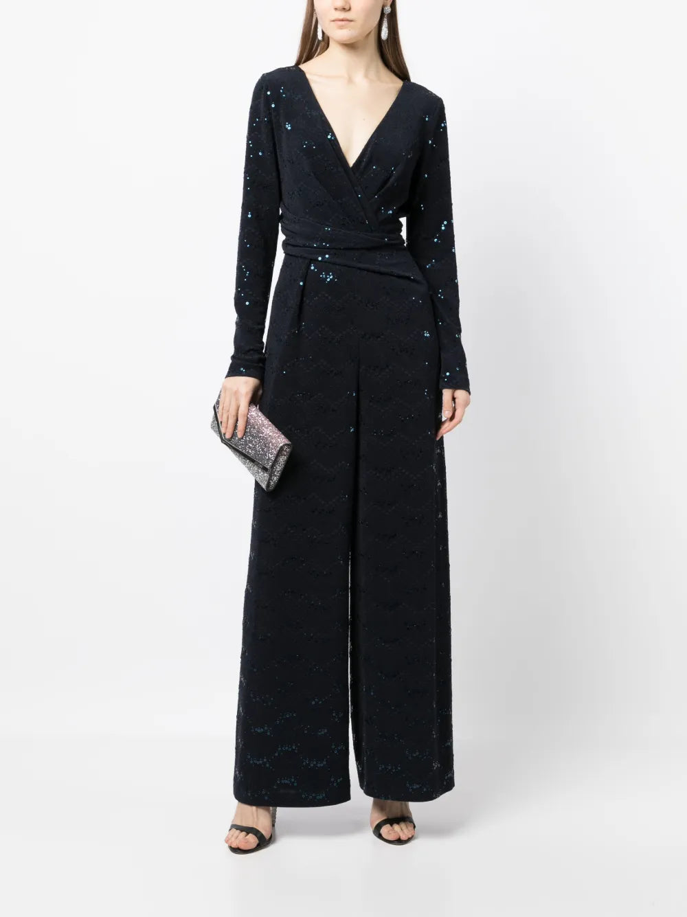 Sequin-Embellished Draped Jumpsuit