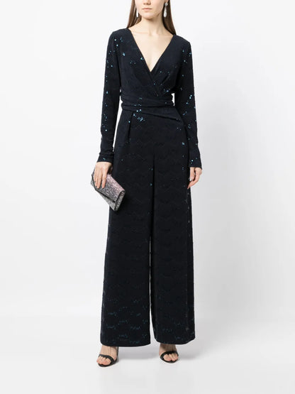 Sequin-Embellished Draped Jumpsuit
