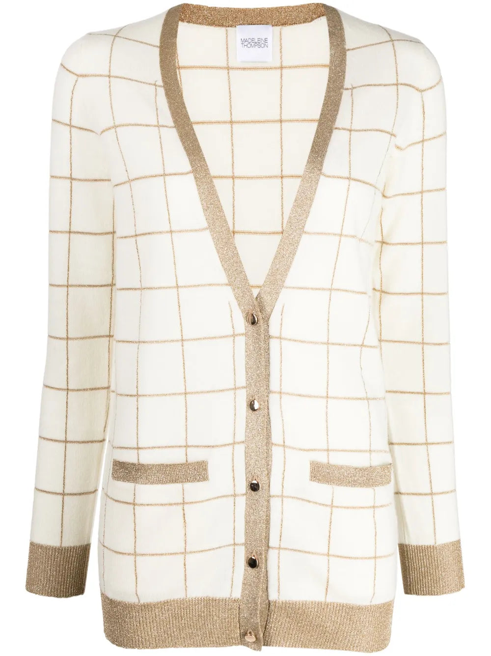 Check-Pattern V-Neck Cardigan
