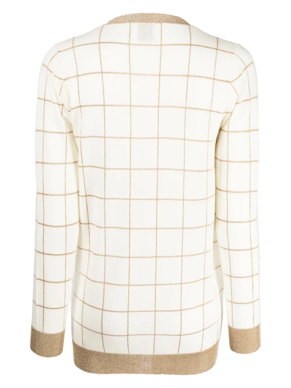 Check-Pattern V-Neck Cardigan