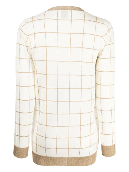 Check-Pattern V-Neck Cardigan