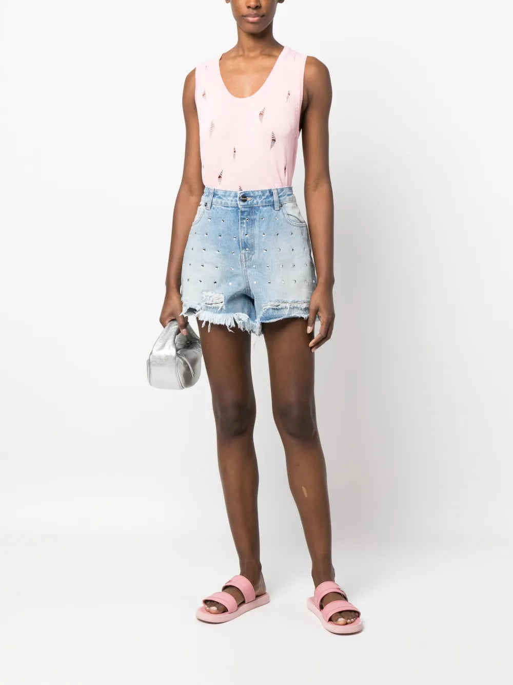 Distressed-Effect Sleeveless Top