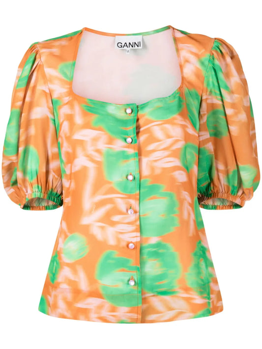 Floral-Print Crepe Blouse