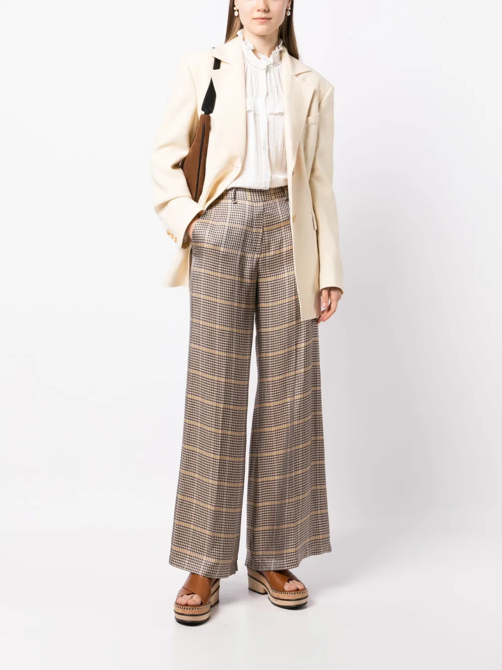 Check-Pattern Flared Trousers