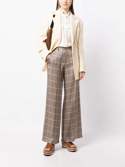 Check-Pattern Flared Trousers
