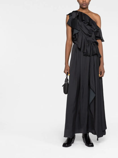Ruffled One-Shoulder Gown