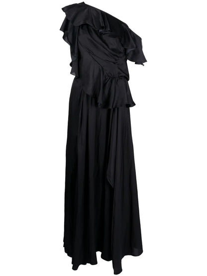 Ruffled One-Shoulder Gown