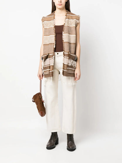 Vertical-Stripe Knitted Gilet