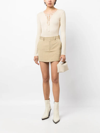 Stripe-Print Thigh-Length Skirt