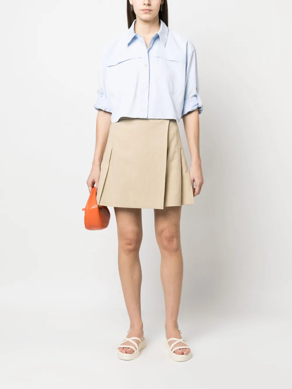 Box-Pleated A-Line Wrap Miniskirt