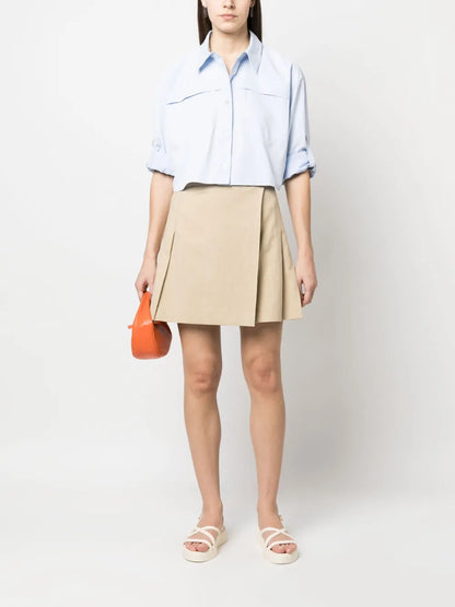 Box-Pleated A-Line Wrap Miniskirt