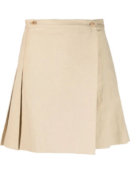 Box-Pleated A-Line Wrap Miniskirt