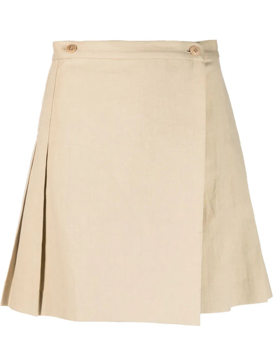 Box-Pleated A-Line Wrap Miniskirt