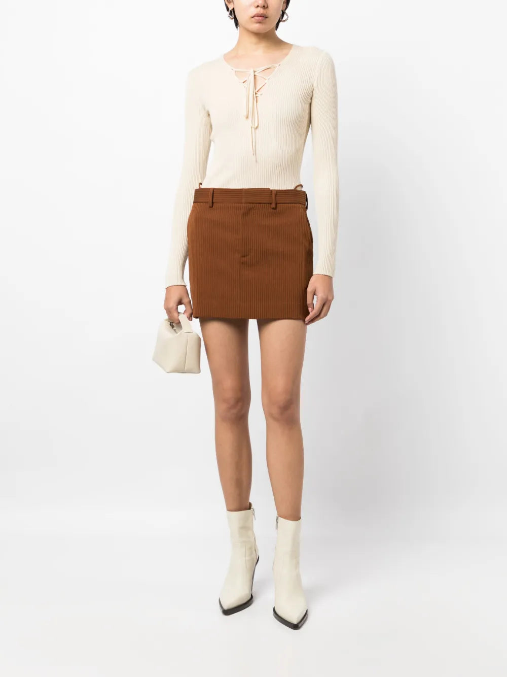 Stripe-Print Thigh-Length Skirt