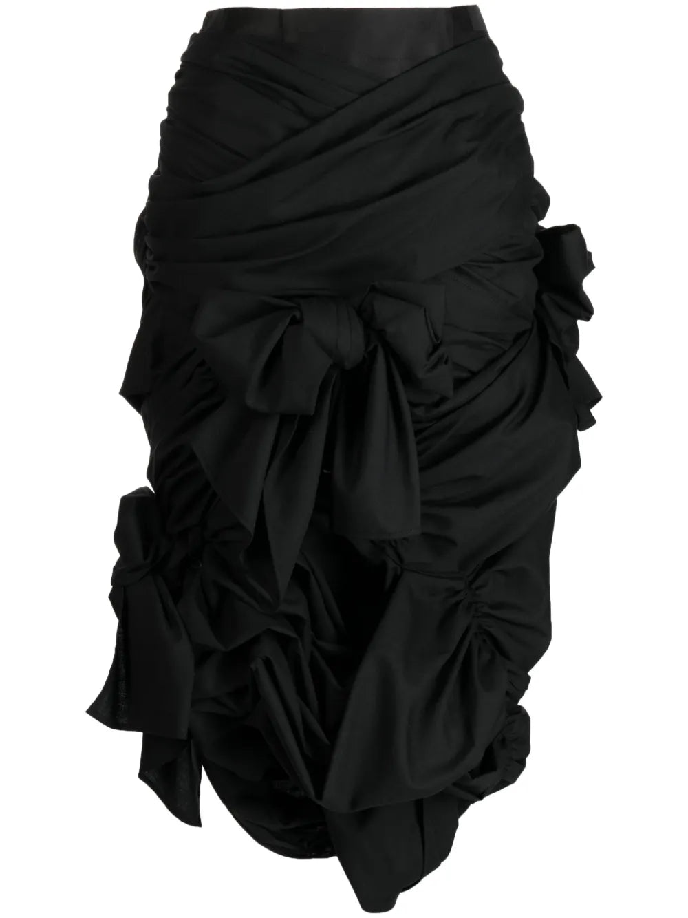 Bow-Detail Gathered Ruched Asymmetric Skirt