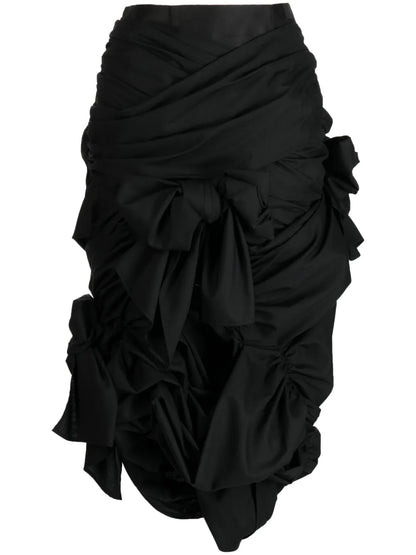 Bow-Detail Gathered Ruched Asymmetric Skirt