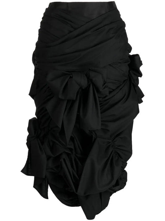Bow-Detail Gathered Ruched Asymmetric Skirt