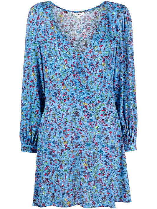 Floral-Print V-Neck Mini Dress