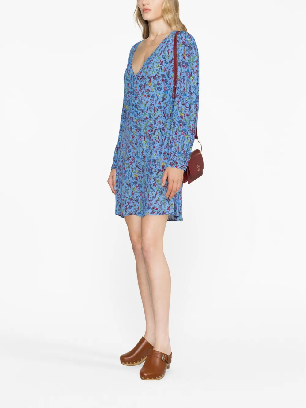 Floral-Print V-Neck Mini Dress