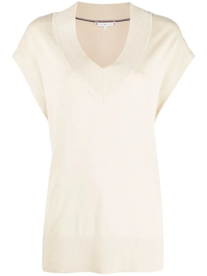 V-Neck Cotton-Lyocell Blend Top