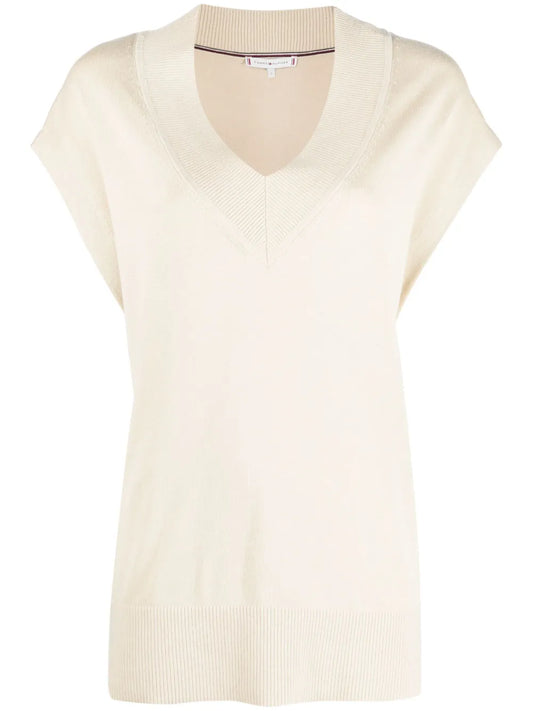 V-Neck Cotton-Lyocell Blend Top
