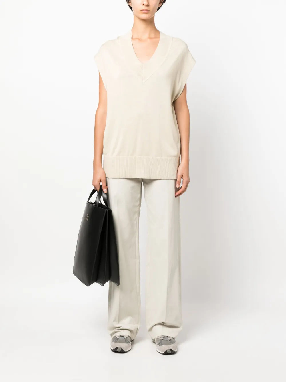 V-Neck Cotton-Lyocell Blend Top