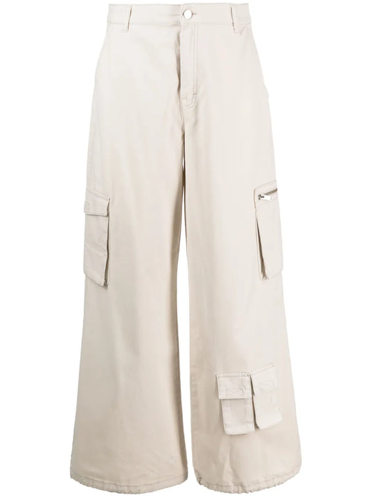 Multiple-Pockets Wide Leg Trousers