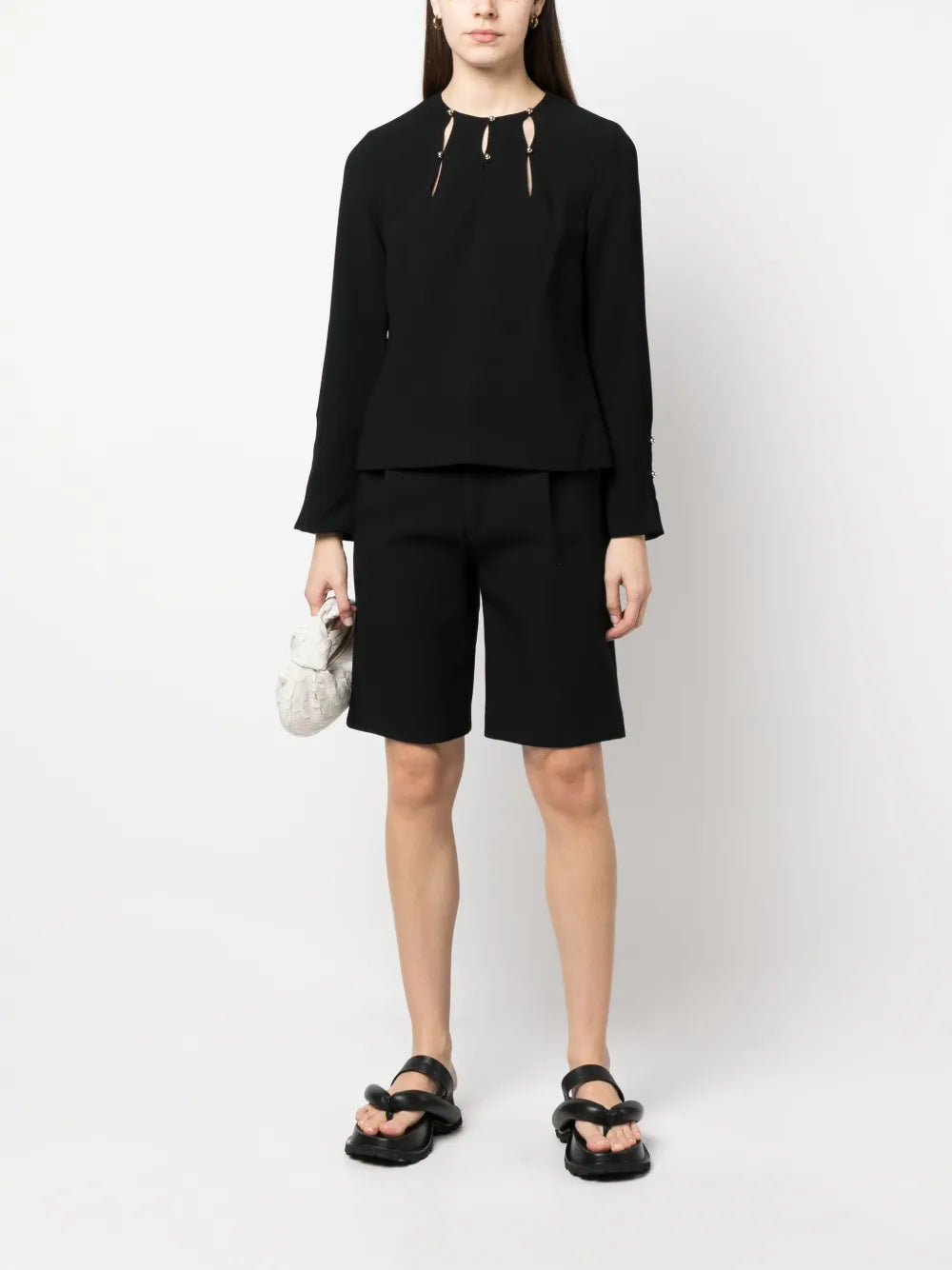 Sharon Long-Sleeve Crepe Blouse