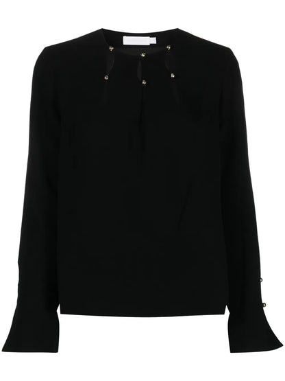 Sharon Long-Sleeve Crepe Blouse
