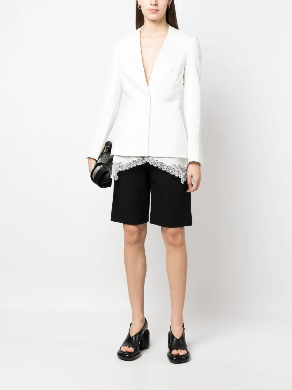 Lace-Hem Collarless Blazer