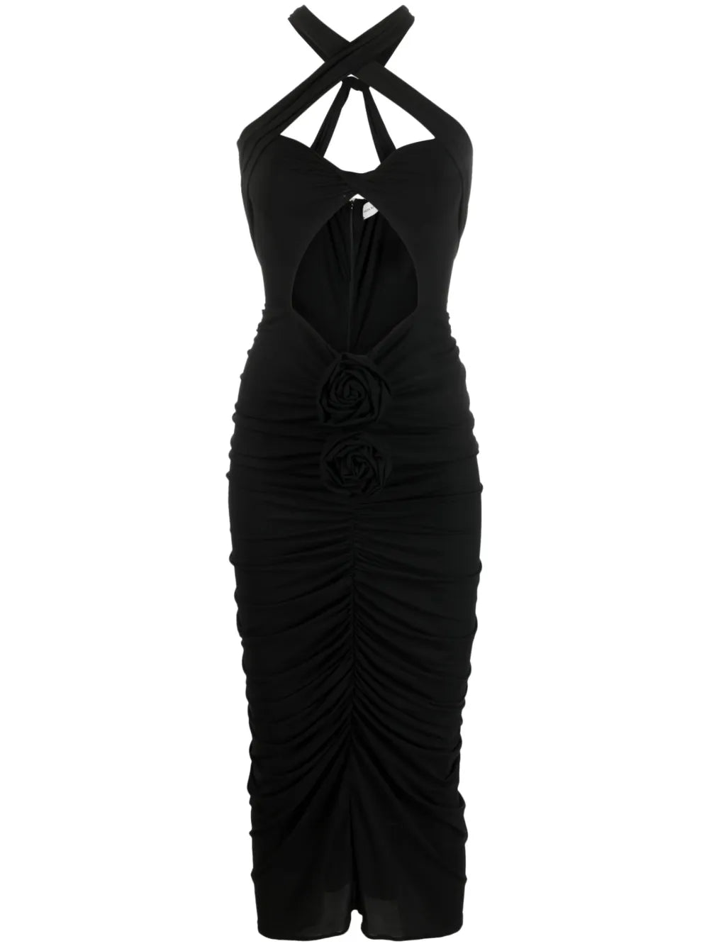 Floral-Appliqué Cut-Out Midi Dress