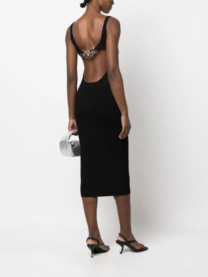Chain-Detail Backless Knit Dress