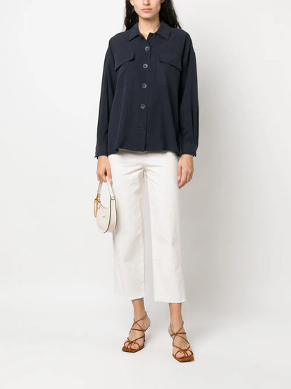 Long-Sleeve Button-Up Silk Shirt