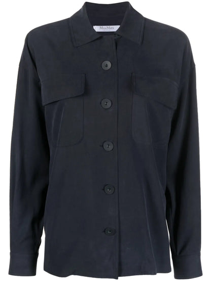 Long-Sleeve Button-Up Silk Shirt