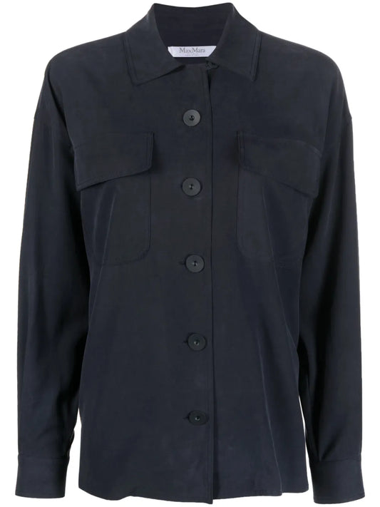 Long-Sleeve Button-Up Silk Shirt