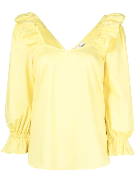 Ruffle-Trim Cotton Blouse