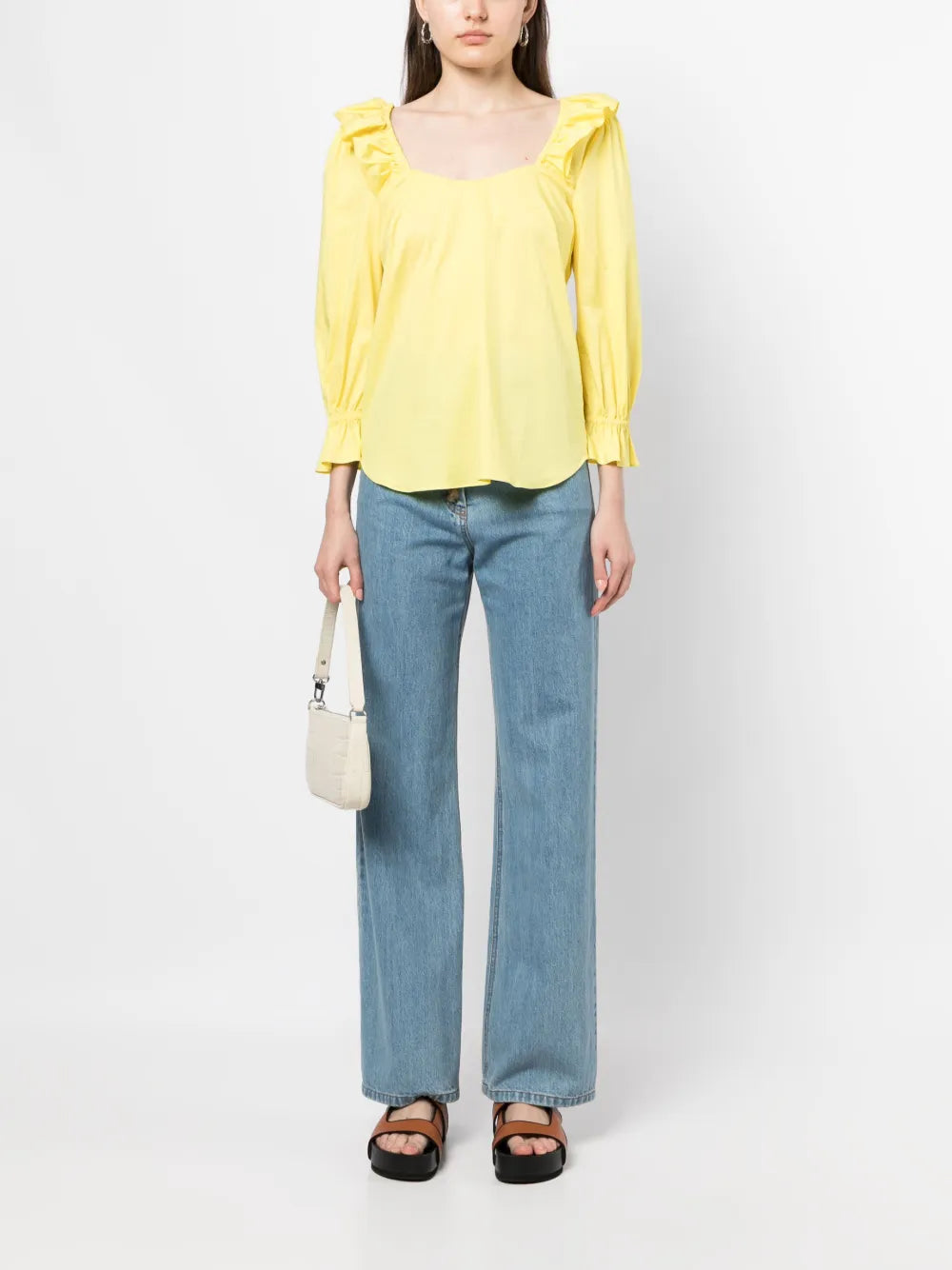 Ruffle-Trim Cotton Blouse