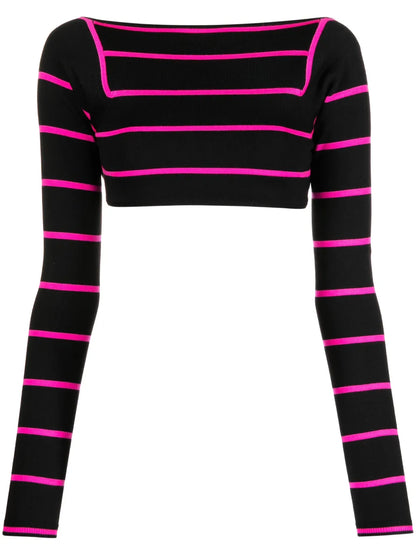 Stripe-Jacquard Wool Cropped Top