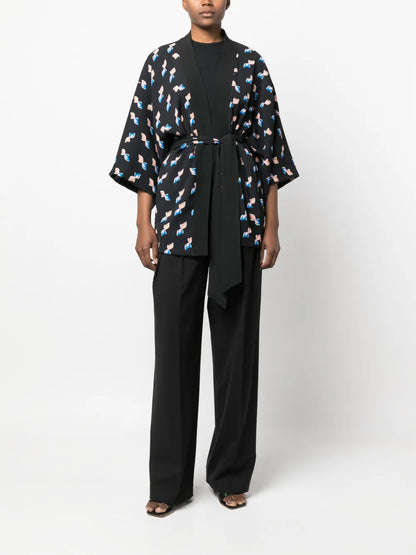 Graphic-Print Belted Kimono