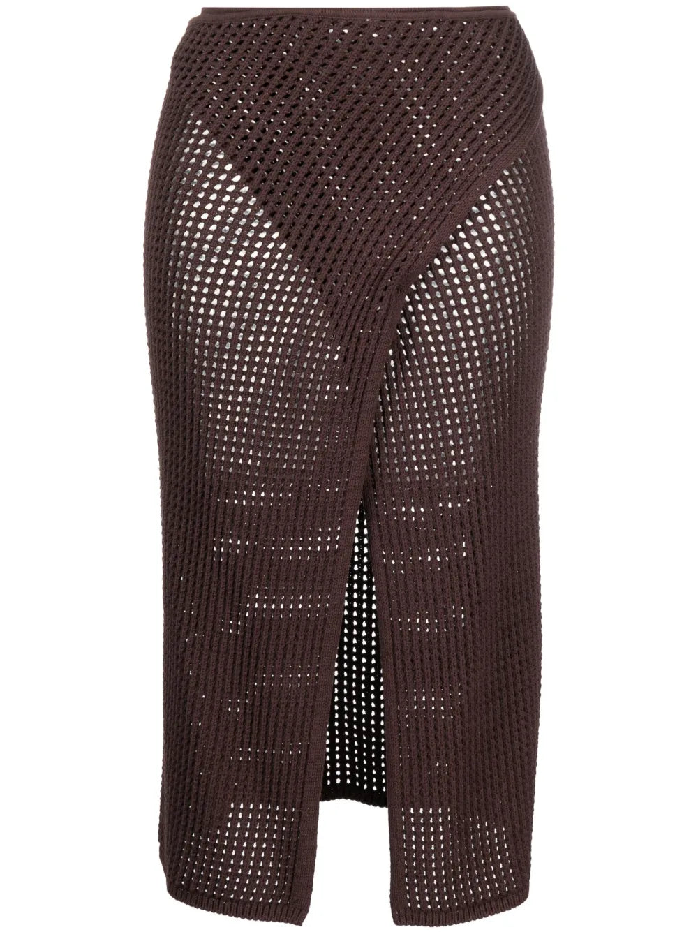 Front-Slit Crochet-Knit Midi Skirt
