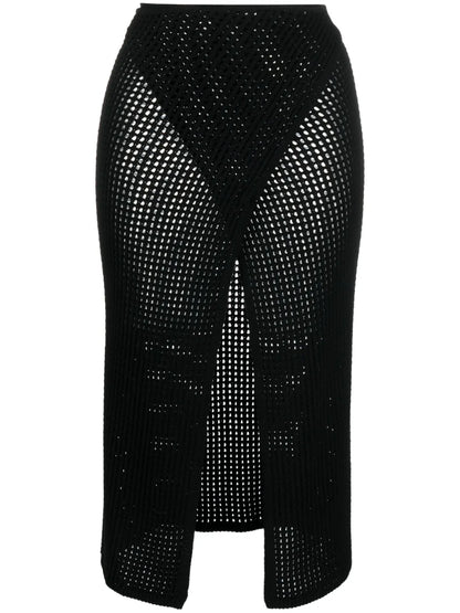 Slit-Open Crochet Midi Skirt