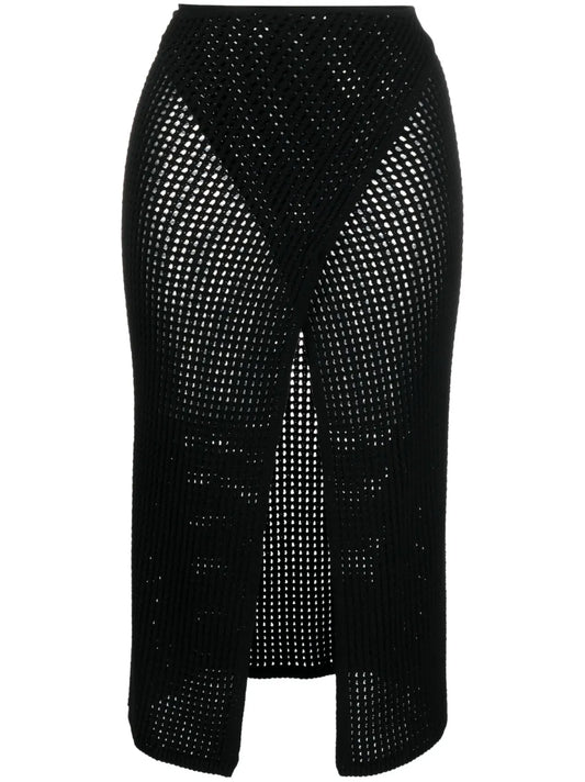 Slit-Open Crochet Midi Skirt