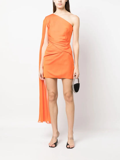 One-Shoulder Draped-Detail Dress