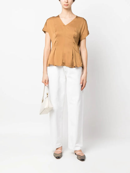 Satin-Finish Flared Blouse