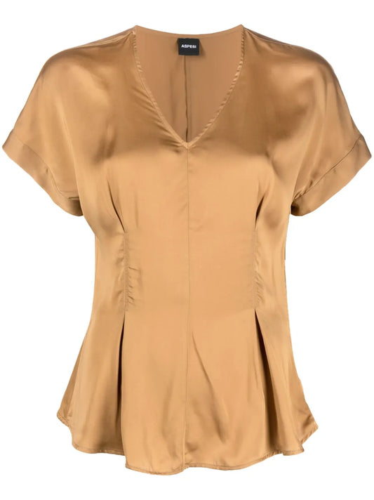 Satin-Finish Flared Blouse