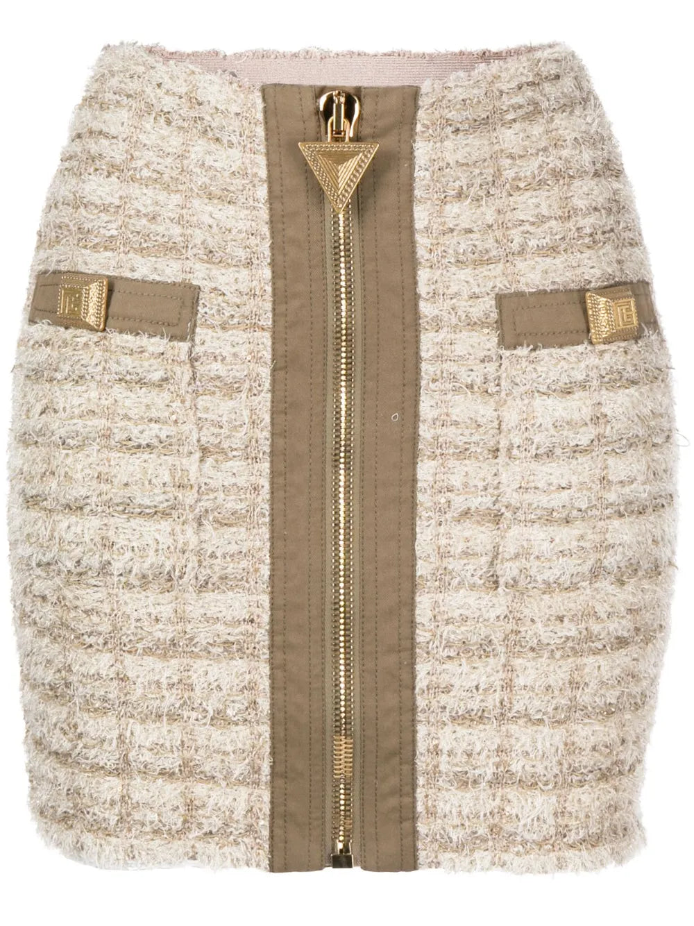 Zip-Detail Tweed Mini Skirt