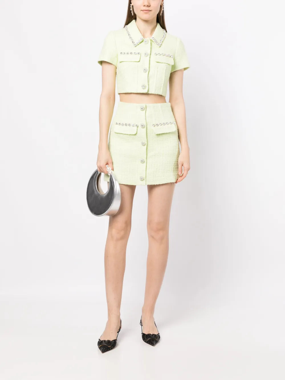 High-Waisted Bouclé Miniskirt