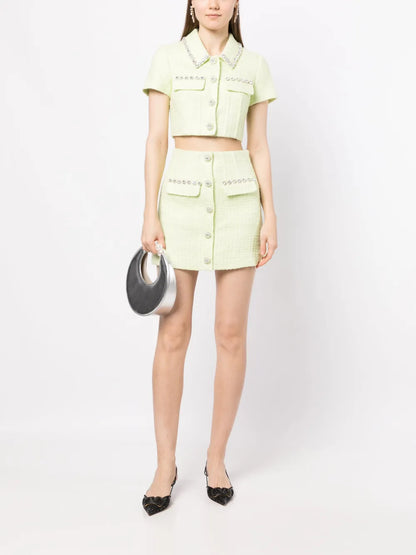 High-Waisted Bouclé Miniskirt