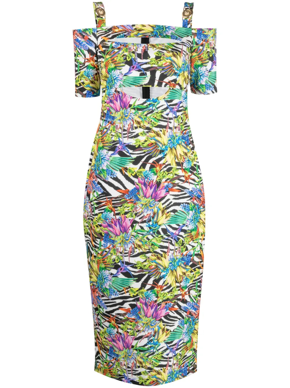 Mix-Print Off-Shoulder Dress
