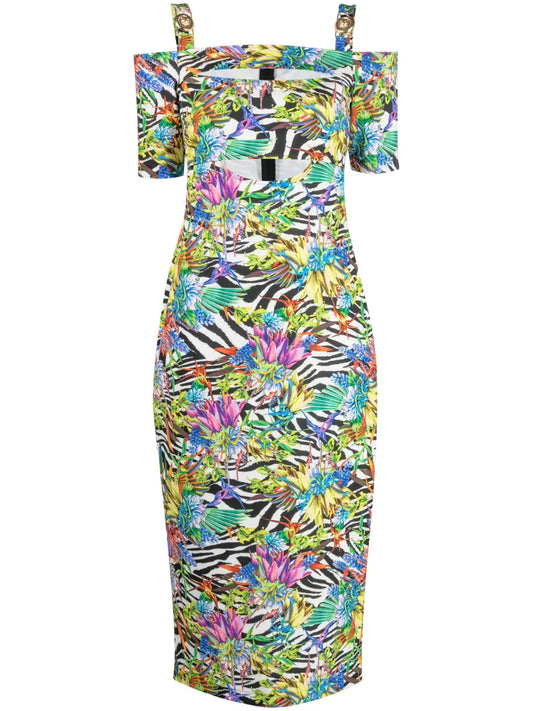Mix-Print Off-Shoulder Dress